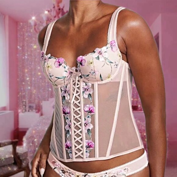 Victoria's Secret Other - Victoria Secret Vintage Victorian Sleeveless Corset Top Floral Embroidered Mesh